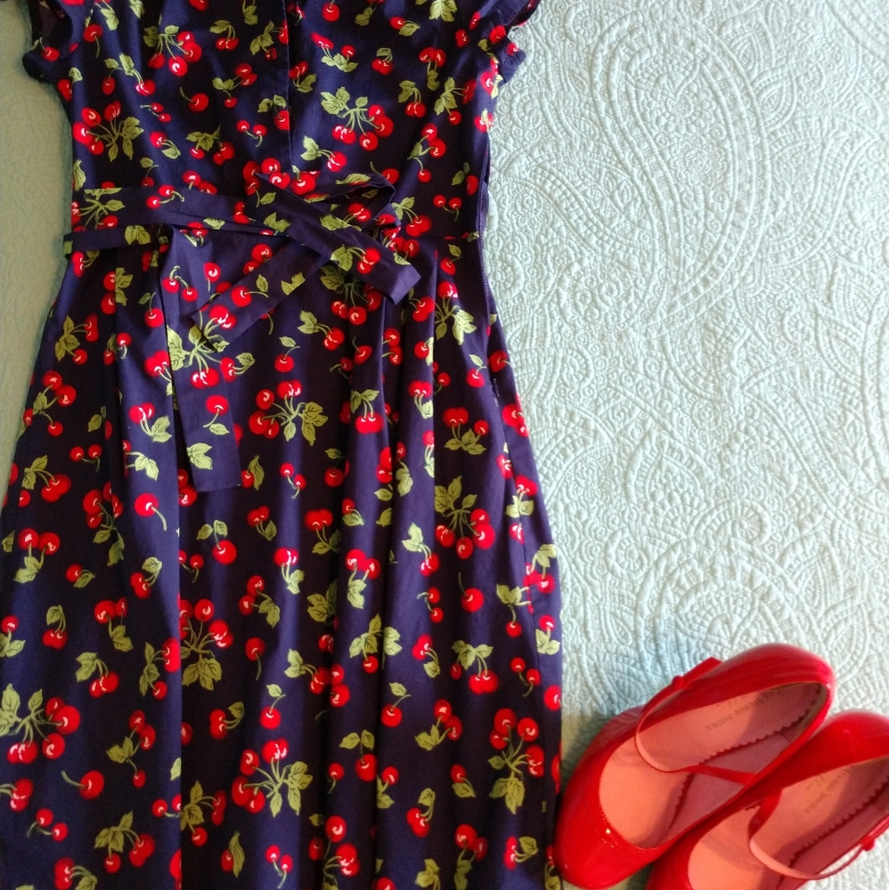 Cherry Shirt Dress with Belt